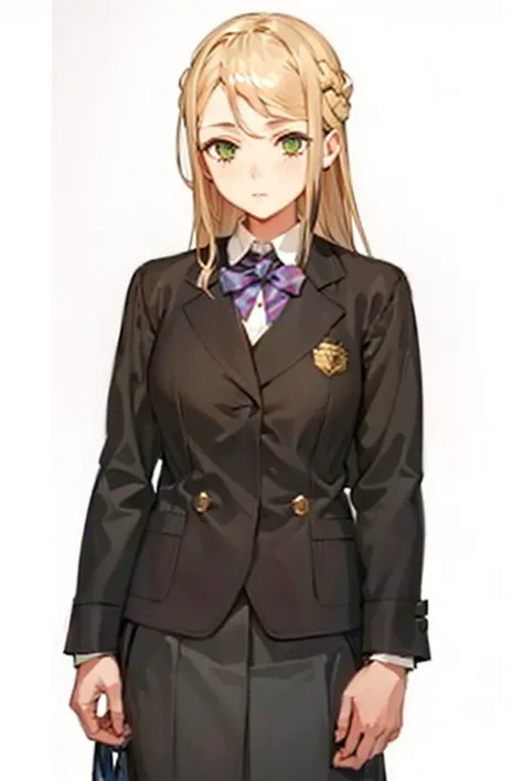 {{masterpiece}}, {{best quality}}, {an extremely delicate and beautiful}, extremely detailed wallpaper, super fine illustrations, {{an extremely delicate and beautiful girl}}, mature female, beautiful detailed eyes, finely detail, delicate face, masterwork, 1girl, delicate details, highres, beautiful detailed face, an extremely delicate and beautiful face, beautifuly color, intricate detail, complex details, ultra-detailed, highly detailed face, solo, blonde hair, long hair, swept bangs, green eyes, school uniform, bowtie, <lora:klaudia2:0.7>,