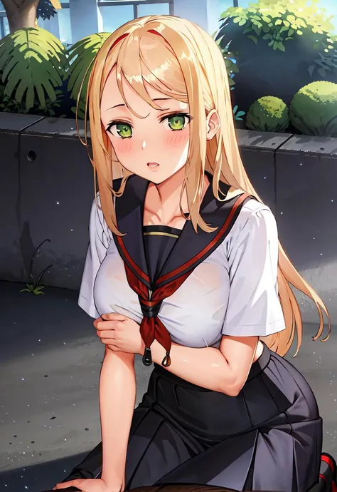 (((best quality))),(((masterpiece))) ultra-detaile, (backlighting), blush,, (look at viewer), (sexy),
blonde hair, long hair, ,swept bangs,,medium breasts, ,green eyes,
((all fours)), bondage,
city, street, alley, collar, leash,
black_serafuku, black_skirt, neckerchief, pleated_skirt, school_uniform, serafuku, skirt,
<lora:klaudia2:0.7>