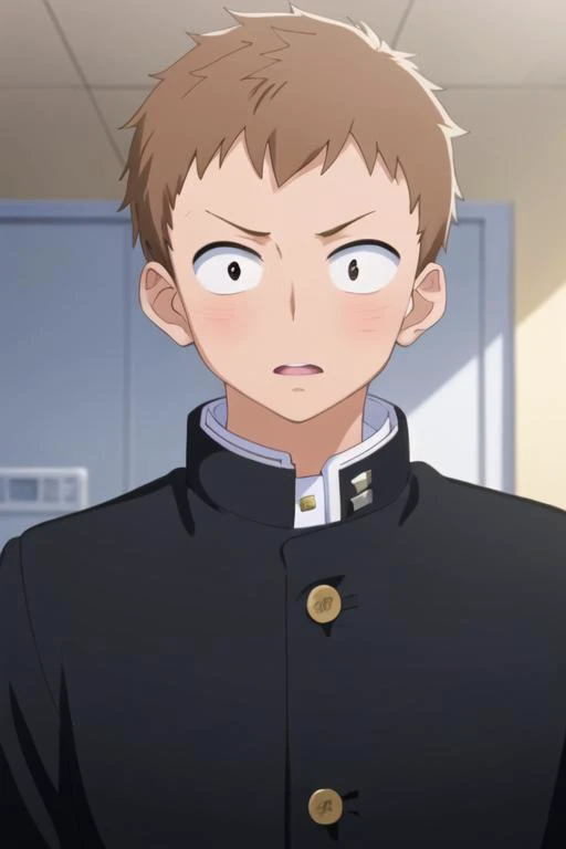 masterpiece, best quality, high quality, 1boy, solo, male focus, looking at viewer, upper body, <lora:shou_adachi:0.78>, shou_adachi, brown hair, realistic, gakuran