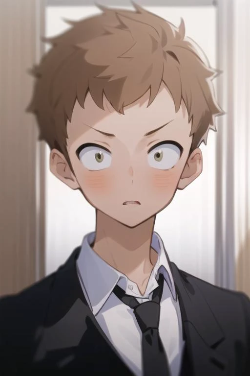masterpiece, best quality, high quality, 1boy, solo, male focus, looking at viewer, upper body, <lora:shou_adachi:0.80>, shou_adachi, brown hair, , formal, necktie, dress shirt