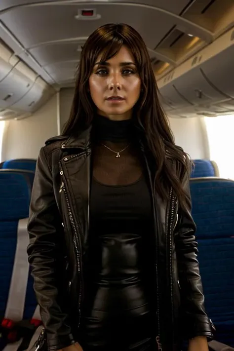 decade costume ,  airplane interior , dusk  <lora:Louise_Redknapp:1> mature l1873r, 1girl, solo, masterpiece, best quality, detailed face,