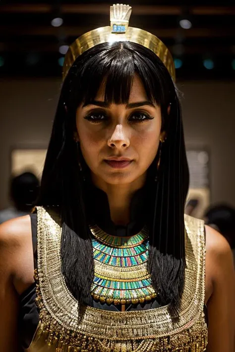 egyptian costume , museum , dusk <lora:Louise_Redknapp:1> mature l1873r, 1girl, solo, masterpiece, best quality, detailed face,