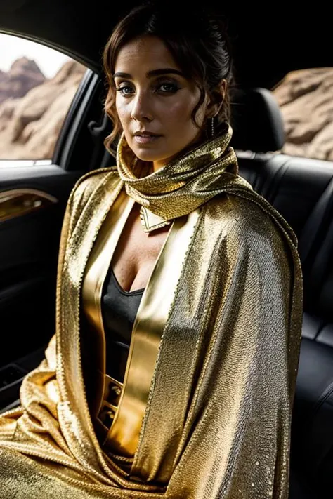 mummy costume, car interior <lora:Louise_Redknapp:1> mature l1873r, 1girl, solo, masterpiece, best quality, detailed face,