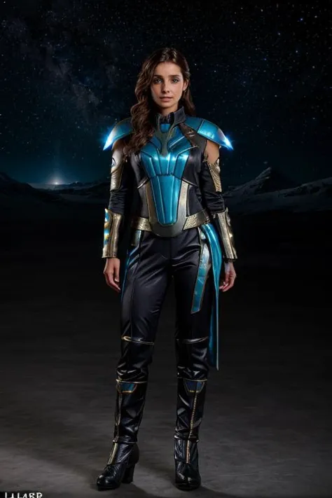 galactic warrior costume , glacier , night <lora:Louise_Redknapp:1> mature l1873r, 1girl, solo, masterpiece, best quality, detailed face,