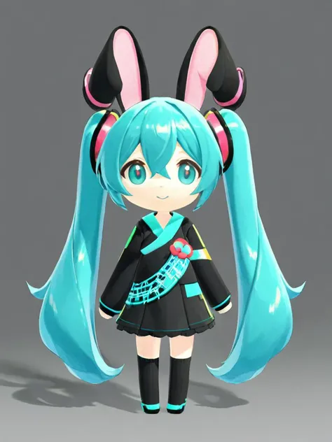<lora:dongsendongwu:1>,solo,animal ears,miku
