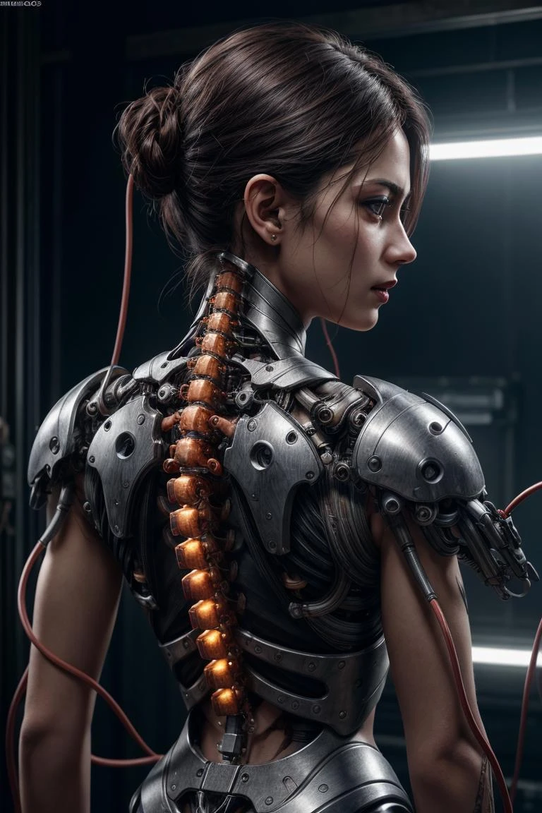 <lora:detailer:0.8> ,1mechanical girl,((ultra realistic details)), portrait, global illumination, shadows, octane render, 8k, ultra sharp,metal,intricate, ornaments detailed, cold colors, egypician detail, highly intricate details, realistic light, trending on cgsociety, glowing eyes, facing camera, neon details, machanical limbs,blood vessels connected to tubes,mechanical vertebra attaching to back,mechanical cervial attaching to neck,sitting,wires and cables connecting to head