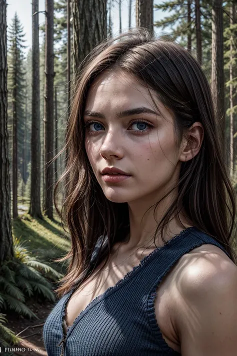 <lora:detailer:0.8> ,muted color, upper body, portrait of beautiful women, forest, looking over spruce forest, moody portrait, striking features, beauty, intricate details, dramatic composition, tension, wispy wide hair, blue eyes, contrast, texture, realism, high-quality rendering, stunning art, high quality, film grain, Fujifilm XT3, detailed skin, (freckled,acne:0.6)