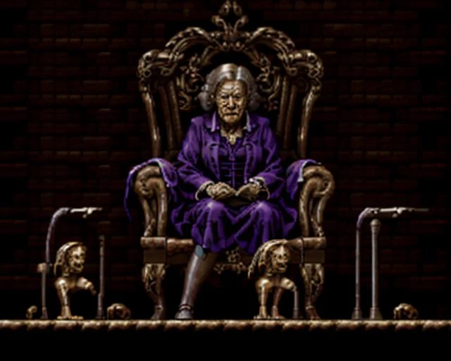 <lora:SNES Demons Crest Style - V4:0.75> demon's_crest_style, snes, pixel_art, gothic aesthetics, 1grandma, old_woman, shaw, cane,