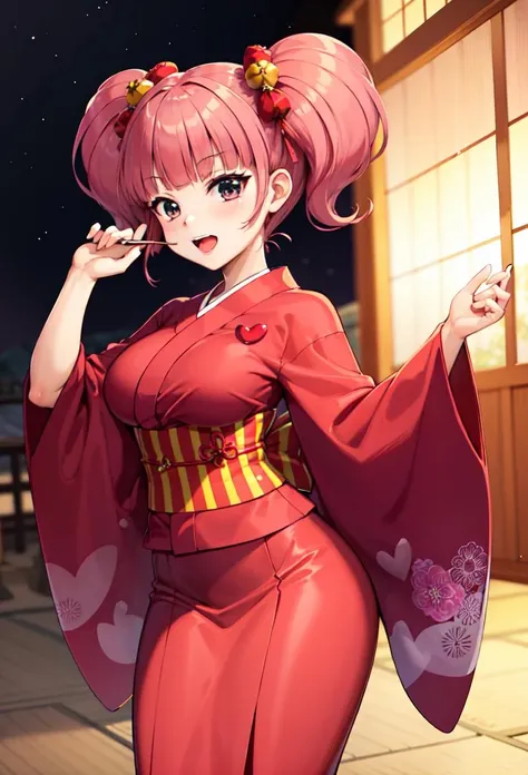(masterpiece, best quality), 1girl, solo, miruku, pink hair, black eyes, pink kimono, sash, japanese clothes <lyco:mirukuPopNMusic:1.0>