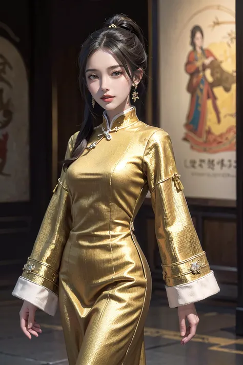 (highly detailed:1.3),
1girl,
<lora:edg_Byzantine:1>, edgByz, wearing edgByz fashion, mosaic golden print,
Ultra-detail, (highres:1.1), best quality, (masterpiece:1.3), cinematic lighting, in winter, chinese style architecture, (high ponytail:1.2), kind_smile, (long hair:1.2), cowboy_shot, china_dress,