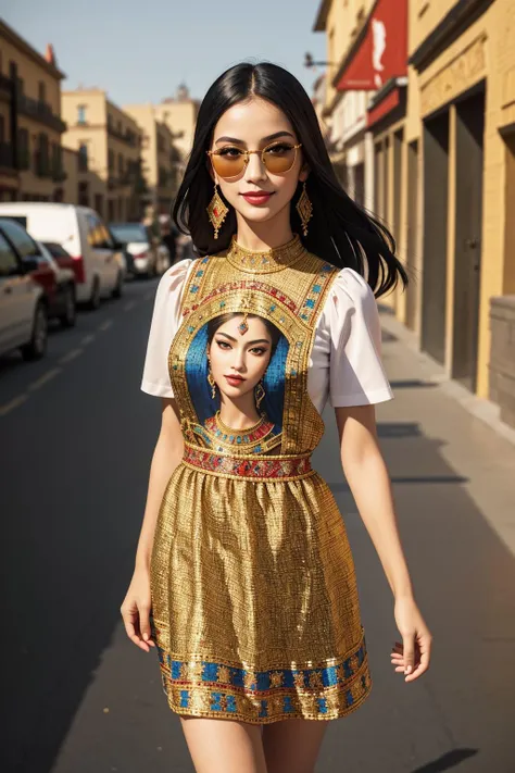 ((Masterpiece, best quality,edgQuality)),seductive smile, woman,standing up,posing for a picture,
edgByz, a woman  wearing a dress and sunglasses ,wearing edgByz fashion, mosaic golden print
 <lora:edgD&G2013:1>