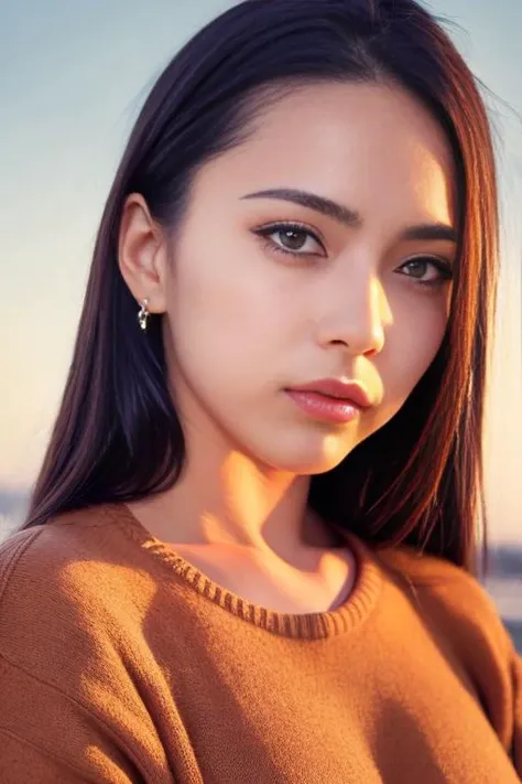1girl,(wearing a sweater:1.2),(RAW photo, best quality), (realistic, photo-realistic:1.4), masterpiece, an extremely delicate and beautiful, extremely detailed, 2k wallpaper, Amazing, finely detail, extremely detailed CG unity 8k wallpaper, ultra-detailed, highres, soft light, beautiful detailed girl, extremely detailed eyes and face, beautiful detailed nose, beautiful detailed eyes,cinematic lighting,(autumn scenery:1.3),perfect anatomy,slender body, <lora:atsumisaiki_lora:0.8>
