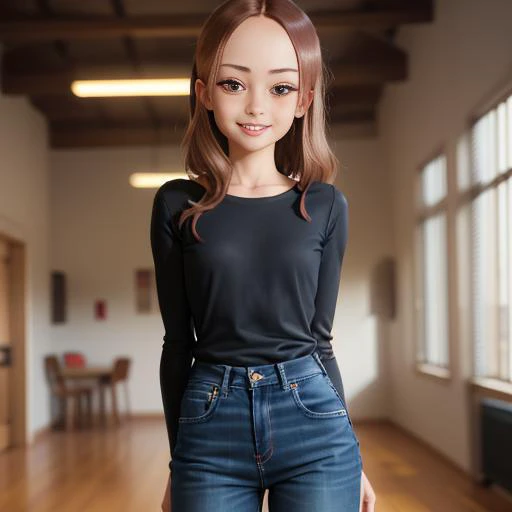 masterpiece, best quality, ultra highres, 1girl, (bbtakagi:1.5), long hair, low ponytail, (collarbone:0.5), plain black shirt, long sleeves, long blue pants, jeans, <lora:takagi-san_v1:0.7>, indoors, full body view, (mischievous smile:1.1),
21 years old,
<lora:ahx_v1:1> skinny arms, slim body, skinny girl, skinny hips, narrow torso, thin torso,