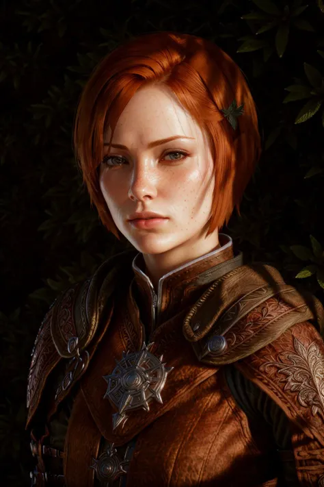 <lora:LelianaDA:0.67>, masterpiece, highest quality, RAW, analog style, A stunning portrait of a beautiful woman, short red hair, wearing ranger armor, forest background, ((highly detailed skin, skin details)), sharp focus, 8k UHD, DSLR, high quality, film grain, Fujifilm XT3, frowning, intricately detailed, highly detailed, cluttered and detailed background