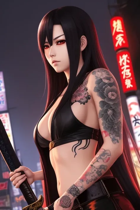 anime style, portrait of yakuza girl gangster character holding katana, intricate gangster clothes, in japan night town, dystopian, extremely detailed, digital painting, artstation, concept art, smooth, sharp focus, illustration, intimidating lighting, incredible art by artgerm and greg rutkowski and alphonse mucha and simon stalenhag, tattoo