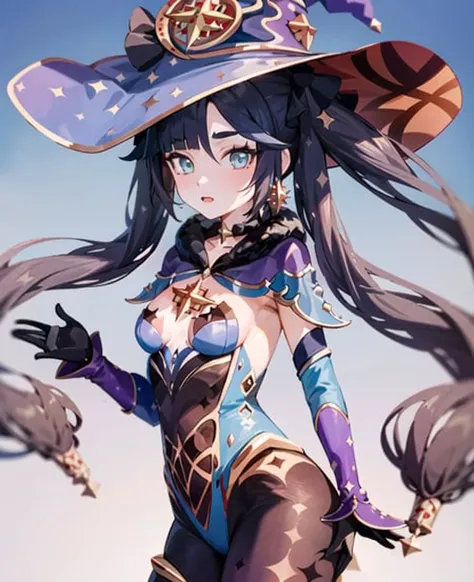 masterpiece, best quality, 1girl, solo, mona_genshin, default_dress, witch hat, twintails <lora:Mona-000042:1>