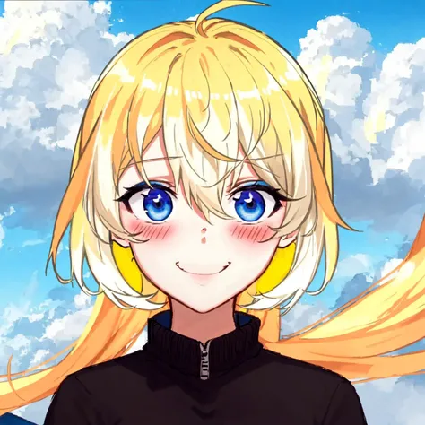 1girl, yandere, yandere trance, crazy, looking at viewer, blush, smile, yandere simulator,
blue eyes, short hair, blonde hair, multicolored hair, ahoge, hair between eyes
best quality, masterpiece