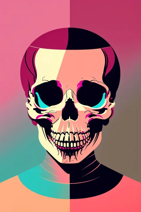 skull, woman, watercolor pencil (medium), argyle background, barn, science fiction soft science fiction, curious, chromatic aberration abuse,