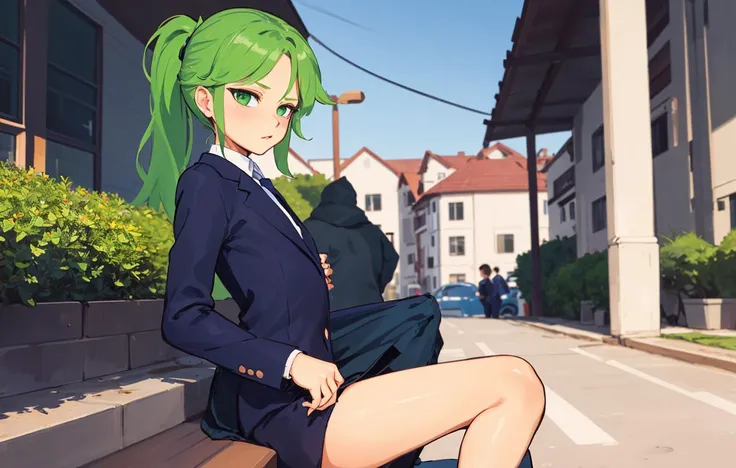 Medium to thin figure, a little confused, daily habit of wearing men's clothing, long hair, single ponytail, suit:1.1
////////////
green eyes,small breast,lazy eyes