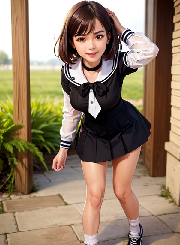 Arafed asian woman in a short skirt and a white shirt - SeaArt AI