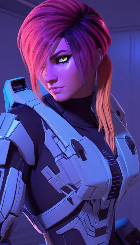 rvb agent Carolina, (reimagined in a cyberpunk universe), (cyberpunk style), (cyberpunk outfit), (punk hair), augmentation, (cyberpunk), cybernetics, glowing neon lights, cinematic scene, hero view, action pose, beautiful 8k, detailed background, masterpiece, best quality, high quality, absurdres, vivid  <lora:agent_carolina_xl_v1:1>, detailed skin texture, (blush:0.5), (goosebumps:0.5), subsurface scattering