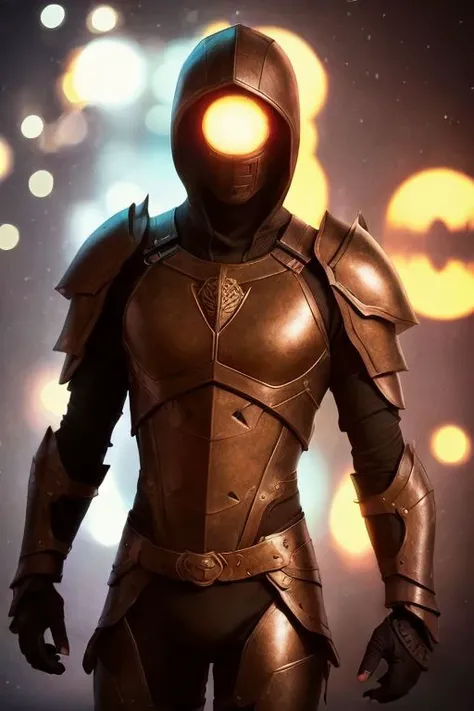A dark ghostly male silhouette. Messenger of Gaa. Cracked skin. light armor. Cracked armor. Canvas hood. Runic circle. Elements. Power from inside. Glowing eyes. Bokeh blur. ral-dissolve.BadDream