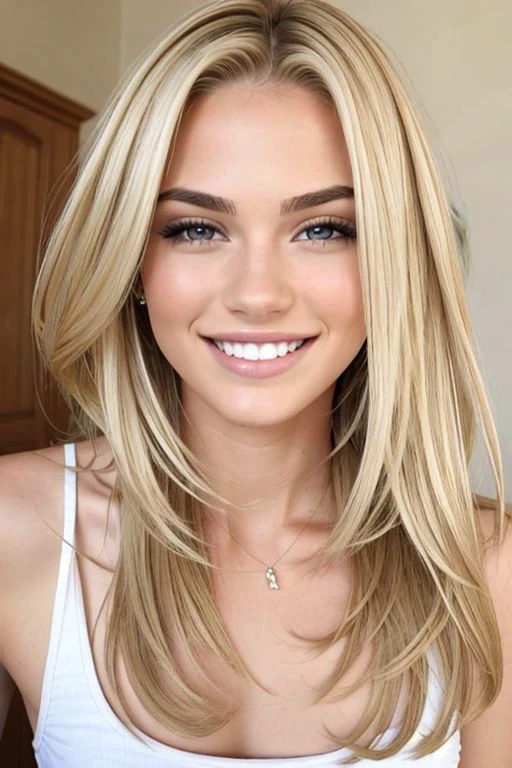 20yo with blonde medium length hair and a nice smile