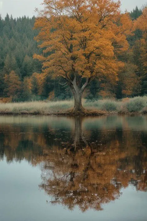 a lone tree in the middle of a body of water, breath-taking beautiful trees, breath - taking beautiful trees, autumn tranquility, very beautiful photo, perfect composition artem demura, national geographic photo, beautiful reflexions, beautiful photography, breathtaking composition, beautiful lake, nature wallpaper, national geographic photography, beautiful serene landscape, beautiful iphone wallpaper, amazing composition