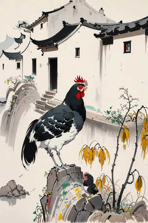 <lora:WuGuanZhong Style-06:0.8>,WuGuanZhong,willow,chicken,