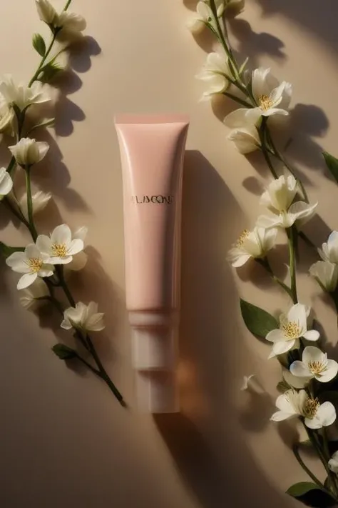 (masterpiece:1.33),(bestquality:1.33),(ultra-detailed:1.21),studio photography,(realistic:1.21),Product Photography,Cosmetic,flowers,Gradient background,plant,shadow,film grain,<lora:MooMoo-Product Protography:1>,<lora:LCM-SD1.5:1>,([Key fill lighting|Specular highlight lighting|fluorescent lighting|Eye light|Glare-free lighting]),