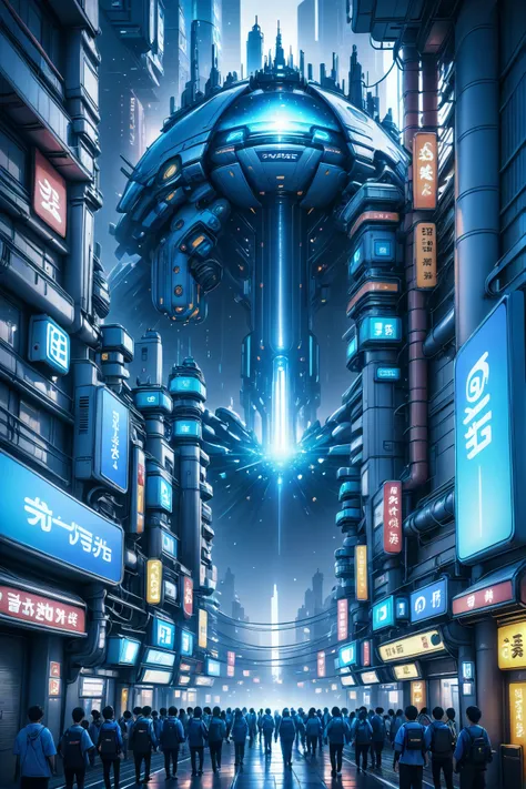 digital painting, hyperrealistic CG render, radiant light azure and subsurface scattering blue color scheme, infinite,gargantuan fantasy metropolis at the end of the multiverse, 8k, ultra high detail, (Neo-Tokyo:1)