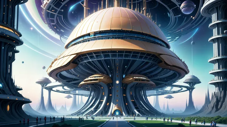 tritone digital painting, whimsical,Ethereal scifi megastructure outside of the universe, by Pablo Dominguez, 8k, ultra high detail<lora:EnvyThiccXL02:1>