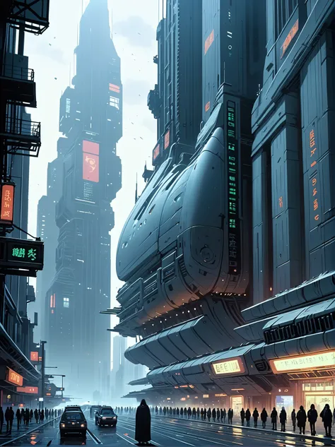 ghostly,Titanesque scifi megacity at the beginning of reality