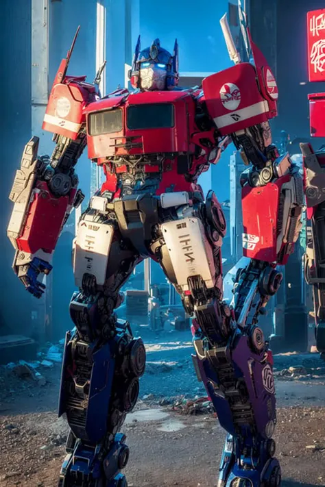 optms, glowing eyes, blue eyes, mecha, robot,volumetric lighting, best quality, masterpiece, intricate details, retro artstyle<lora:sxzOptimusPrime_sxzOptimus:1>(Japan street),full body,cowboy shot, building