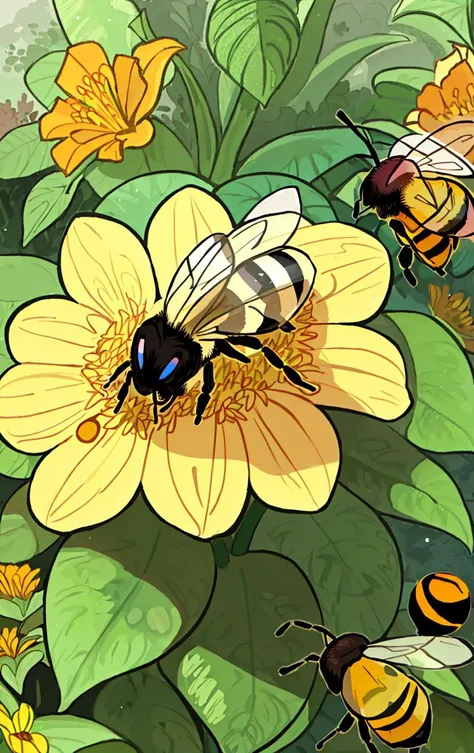 A Full Shot of a (((bee))), at evening