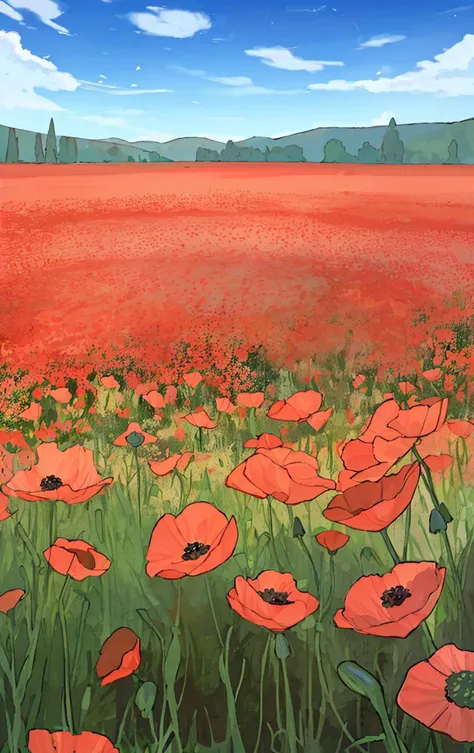 A Wide Shot in a poppy meadow