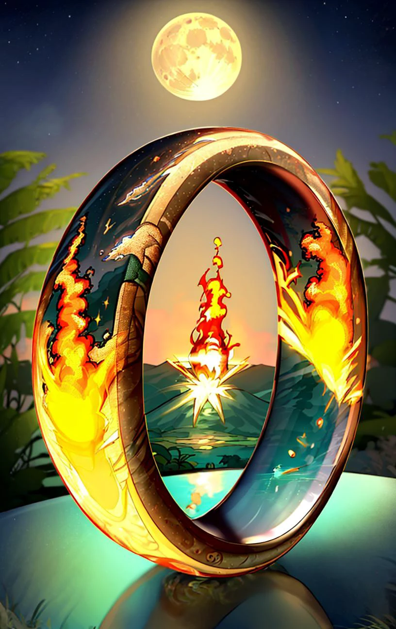 Ring, volcano, meteor,full moon,murky reflections,wainscoting <lora:RingArt_Sora:1@0,.5@.4>