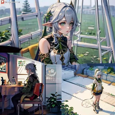 1girl, detailed, masterpiece, poorly drawn:-1, <lora:PabloEscobarWaitingMeme:1>, IncrsWaitingMeme, comic, <lora:Nahida:1>, nahida_genshin, default_dress, green cape