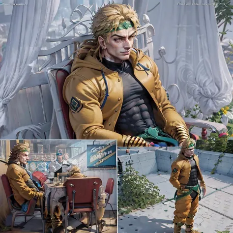 1boy, IncrsWaitingMeme, <lora:PabloEscobarWaitingMeme:1>, comic, dio, jacket, pants, headband,  <lora:Char_Sigmas_Dio:0.9>