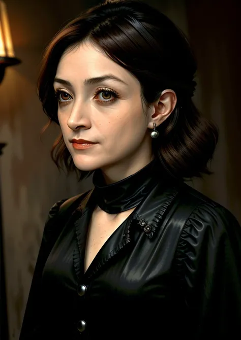 (tenebrist painting, high contrast, dramatic lighting, Caravaggio style:1.15), <lora:sashlx:1> sashlx, focus on eyes, close up on face, grinning, wearing jewelry, Rust color hair styled as Curly Victorian Waves, ND filter, <lora:locon_perfecteyes_v1_from_v1_64_32:.7>