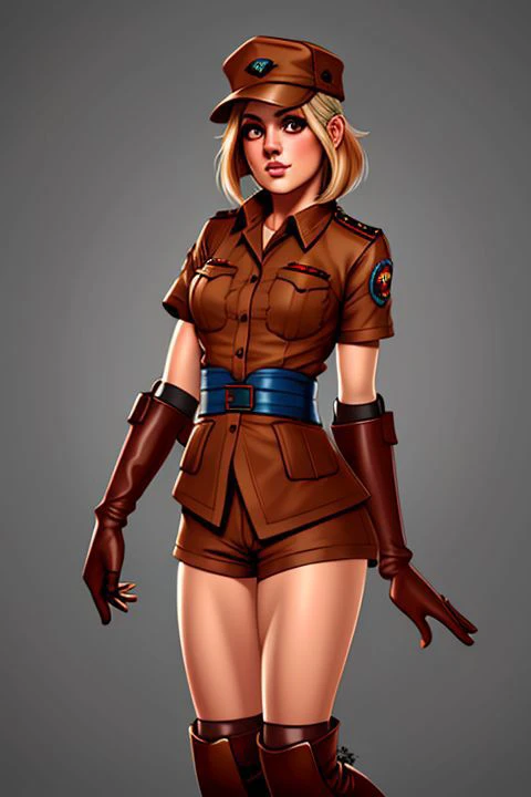 TwinkleNora, Brown Clothes, Short Sleeves, Shorts, Elbow Gloves, Knee Boots, Hat , Extremely Detailed Digital Art by Statomi Mikuriya  <lora:TwinkleNora:0.7>