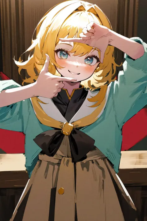masterpiece, best quality, highres, 1girl, smile, finger frame <lora:finger_frame_final:1>