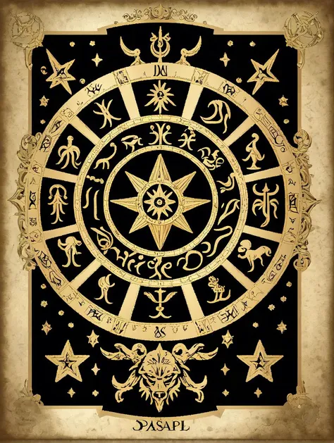 best quality, masterpiece, horoscope, star(sign), tarot, dark background, zodiacStyle, <lora:mysterious-signs_first-ver:0.7>