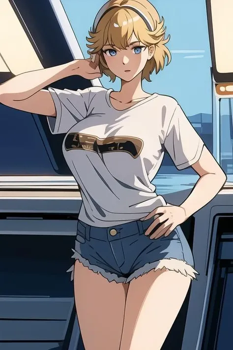 best quality, masterpiece,
1girl, solo, mature female,
<lora:LipumiraV1:0.7>, Lipumira, large breasts, standing, denim shorts, detailed face, detailed eyes, highres,
bright light, front light, detailed light,