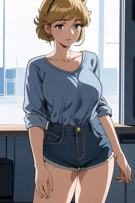 best quality, masterpiece,
1girl, solo, mature female,
<lora:LipumiraV1:0.7>, Lipumira, large breasts, standing, denim shorts, detailed face, detailed eyes, highres,
bright light, front light, detailed light,