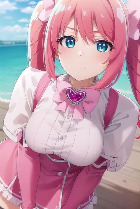 super sonico, score_9, score_8_up, score_7_up, score_6_up, score_5_up, score_4_up, BREAK source_anime, source_explicit, oya, mother and son, the son is standing, paizuri, breast squeeze, megami magazine, anime screencap, BREAK 1girl, from side, profile, sitting, wariza, cowboy shot, headphones, red eyes, half closed eyes, large breasts, horizontal striped bikini, (huge breasts), areola slip, beach, steam, nsfw, blush, smile, looking up, motion lines, official art, sweat, looking away, cowboy shot