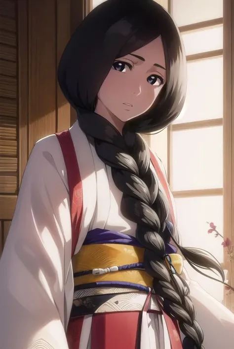 unohana, <lyco:unohana-lyco-nochekaiser:1>,
unohana, long hair, black hair, braid, (single braid:1.5), (black eyes:1.5),
BREAK japanese clothes, kimono, single braid,
BREAK looking at viewer, full body,
BREAK indoors,
BREAK <lyco:GoodHands-beta2:1>, (masterpiece:1.2), best quality, high resolution, unity 8k wallpaper, (illustration:0.8), (beautiful detailed eyes:1.6), extremely detailed face, perfect lighting, extremely detailed CG, (perfect hands, perfect anatomy),