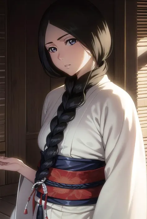 unohana, <lyco:unohana-lyco-nochekaiser:1>,
unohana, long hair, black hair, braid, (single braid:1.5), (black eyes:1.5),
BREAK japanese clothes, kimono, single braid,
BREAK looking at viewer, full body,
BREAK indoors,
BREAK <lyco:GoodHands-beta2:1>, (masterpiece:1.2), best quality, high resolution, unity 8k wallpaper, (illustration:0.8), (beautiful detailed eyes:1.6), extremely detailed face, perfect lighting, extremely detailed CG, (perfect hands, perfect anatomy),