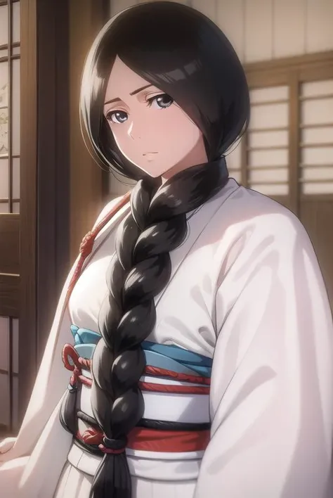 unohana, <lyco:unohana-lyco-nochekaiser:1>,
unohana, long hair, black hair, braid, (single braid:1.5), (black eyes:1.5),
BREAK japanese clothes, kimono, single braid,
BREAK looking at viewer, full body,
BREAK indoors,
BREAK <lyco:GoodHands-beta2:1>, (masterpiece:1.2), best quality, high resolution, unity 8k wallpaper, (illustration:0.8), (beautiful detailed eyes:1.6), extremely detailed face, perfect lighting, extremely detailed CG, (perfect hands, perfect anatomy),