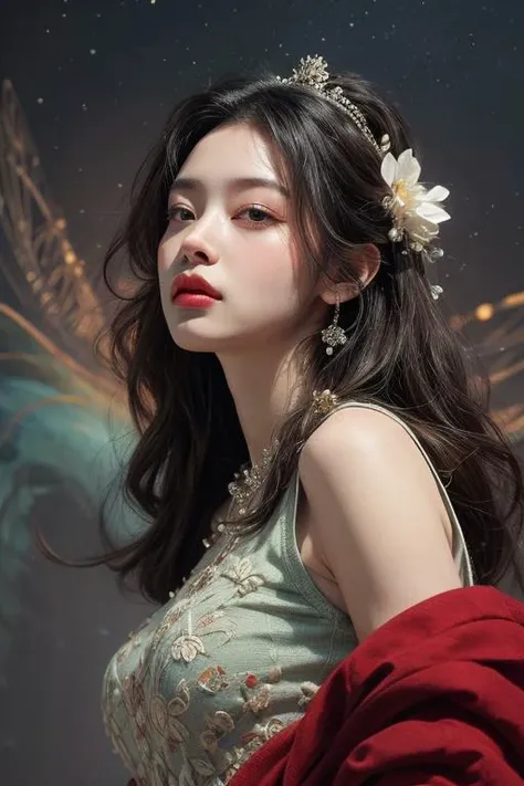 (NSFW:1),big breast, In an enchanting setting, an oil painting (1.5) captures a dynamic scene, where a confident girl (1girl) leans against a dreamy background infused with elements of Chinese aesthetics. The backdrop, adorned with mesmerizing Ambilight colors, exudes a touch of China's charm. The dynamic brushwork (1.5) brings her form to life, while the double-exposure background weaves an ethereal atmosphere. Vivid splashes and lively brushstrokes add an artistic flair.
Limited colors burst forth on an ultra-detailed 8k unity wallpaper, seamlessly incorporating elements of Chinese culture, complemented by zentangle and mandala motifs that blend harmoniously with fractal art (1.3). The dynamic angle presents an elegant dance of chaos against a dreamlike atmospheric brutalist design background.
Beautiful lighting among background, Floating colorful sparkles (1) illuminate her glowing skin against the cosmic backdrop, creating a tranquil mosaic reminiscent of blue and green jellyfish (1.4) amidst the photorealistic (1.4) depths.
<lora:anxiang:0.31><lora:GPTS6:0.5> <lora:add_detail:1>